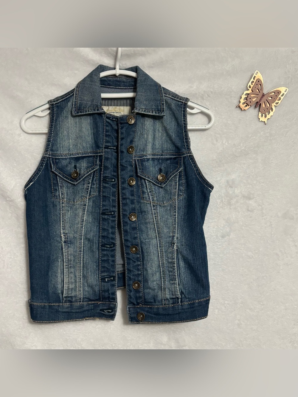 True Soulmate Woman’s Vintage Denim Vest Dark Blue Size S